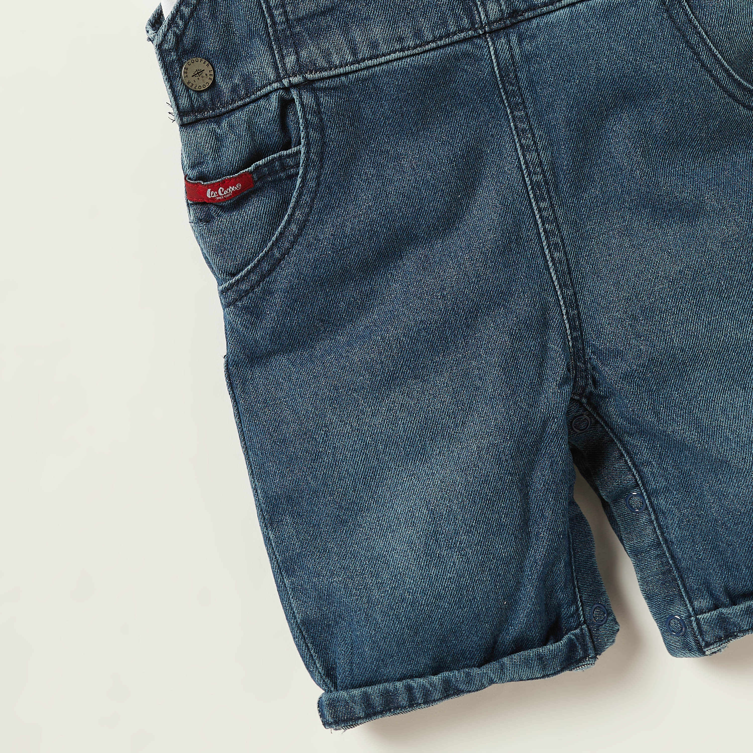 Lee Cooper Printed Round Neck T-shirt and Denim Dungarees Set-baby-boys-clothing-setsandcoords-image-5