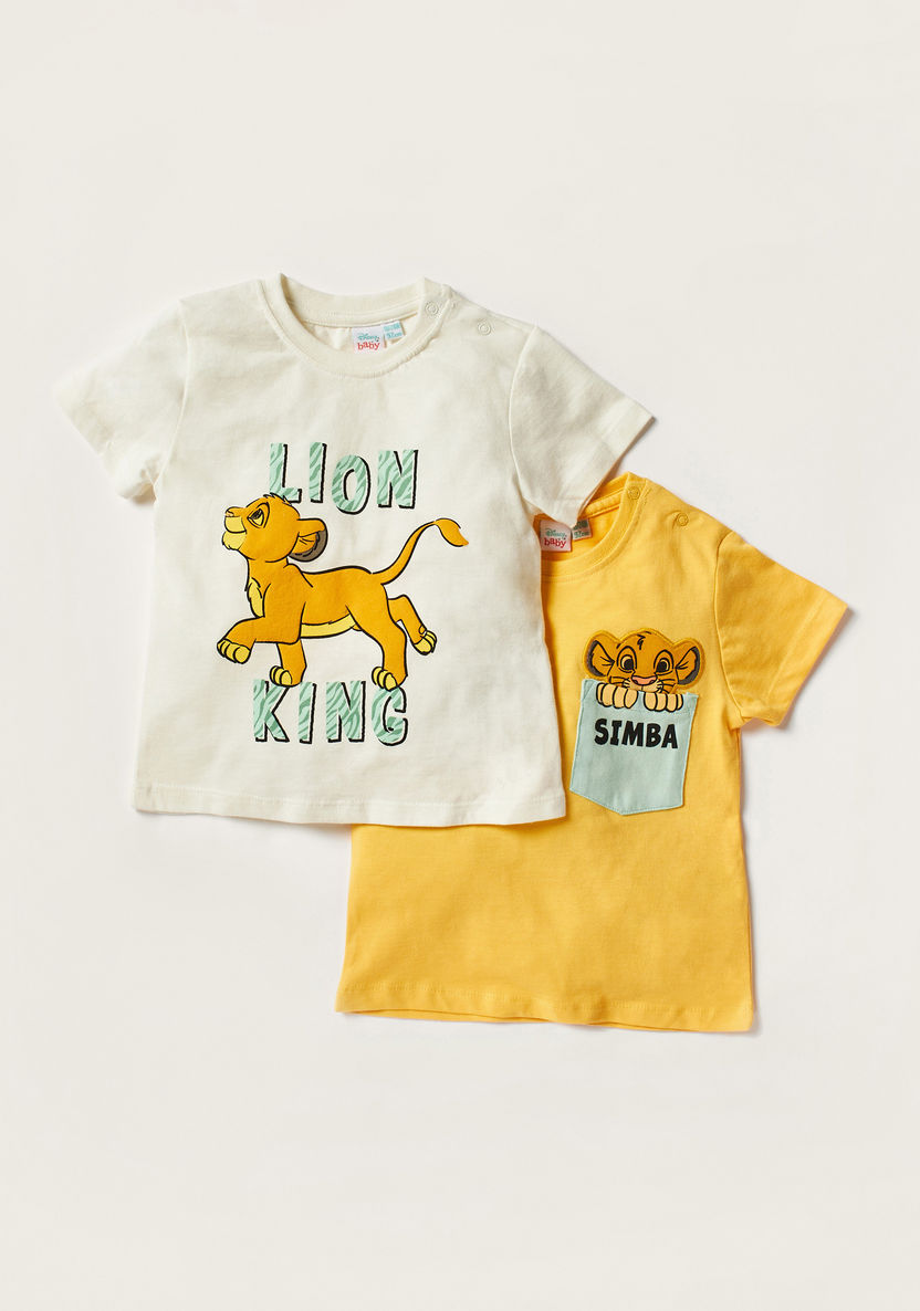 Disney Lion King Print Crew Neck T-shirt with Short Sleeves - Set of 2-T Shirts-image-0