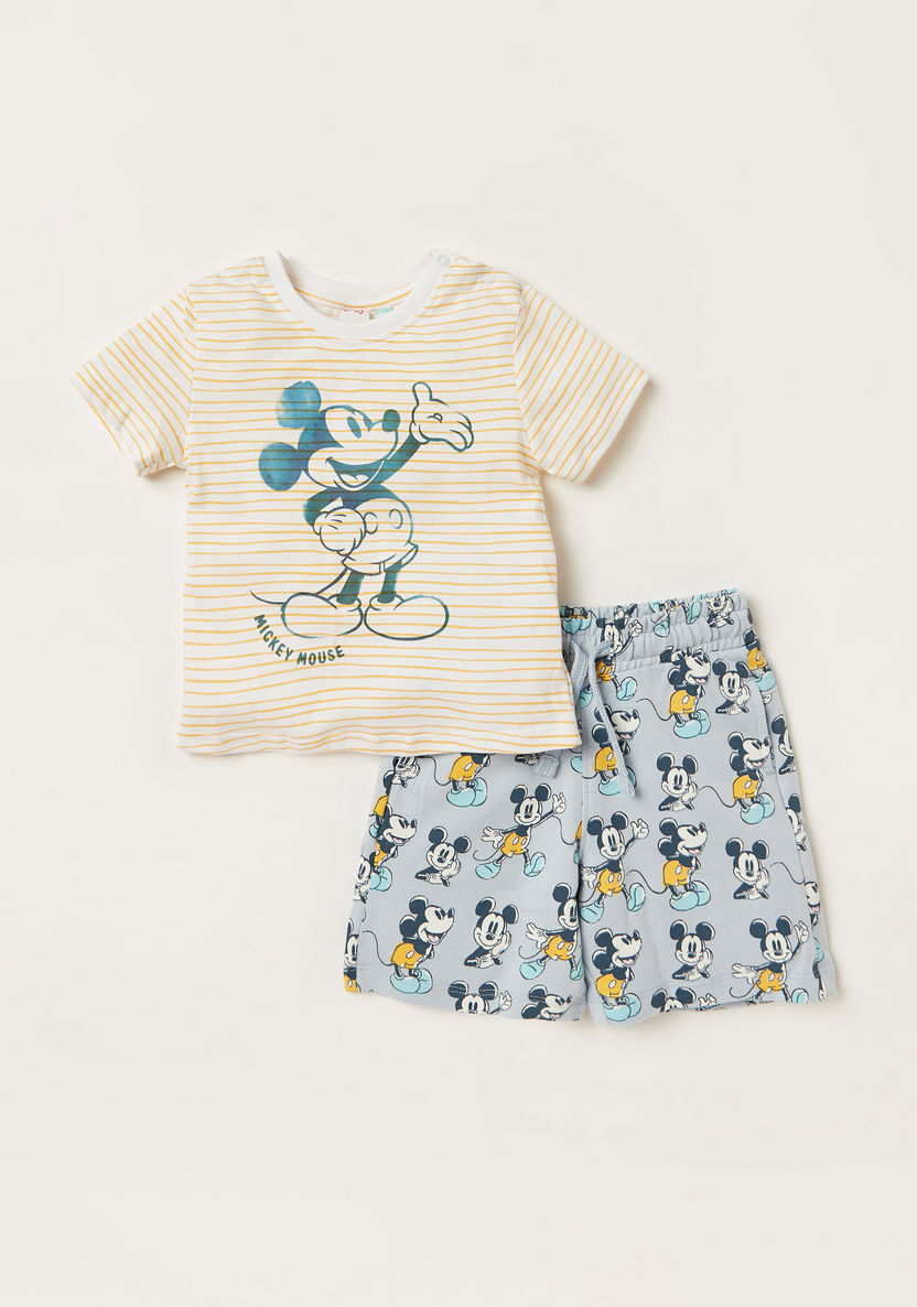 Disney Mickey Mouse Print Round Neck T-shirt and Shorts Set-Clothes Sets-image-0