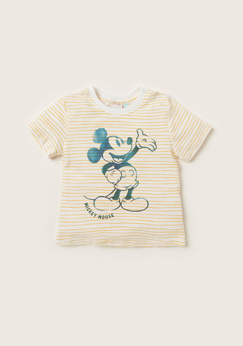 Disney Mickey Mouse Print Round Neck T-shirt and Shorts Set-Clothes Sets-image-1