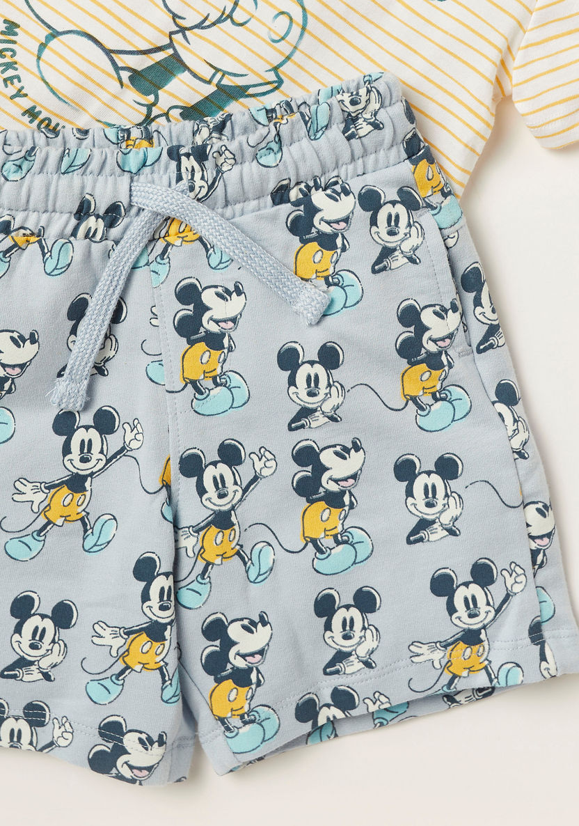 Disney Mickey Mouse Print Round Neck T-shirt and Shorts Set-Clothes Sets-image-4