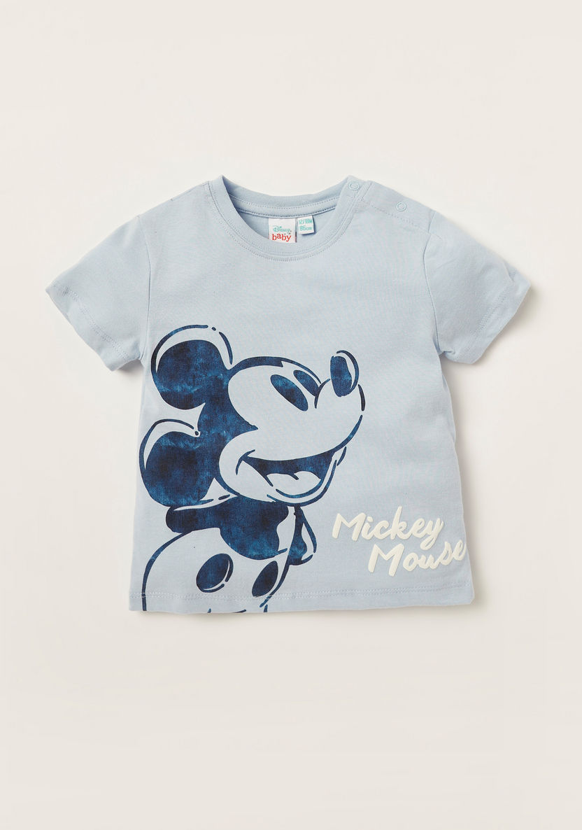 Mickey Mouse Print Crew Neck T-shirt and Shorts Set-Clothes Sets-image-1