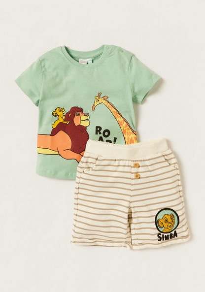 Disney Lion King Print T-shirt and Striped Shorts Set