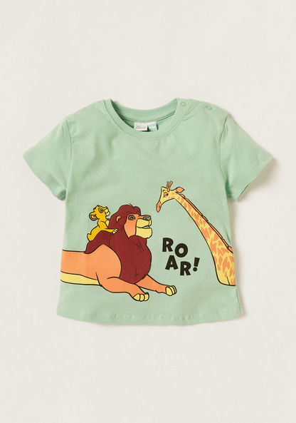 Disney Lion King Print T-shirt and Striped Shorts Set-Clothes Sets-image-1