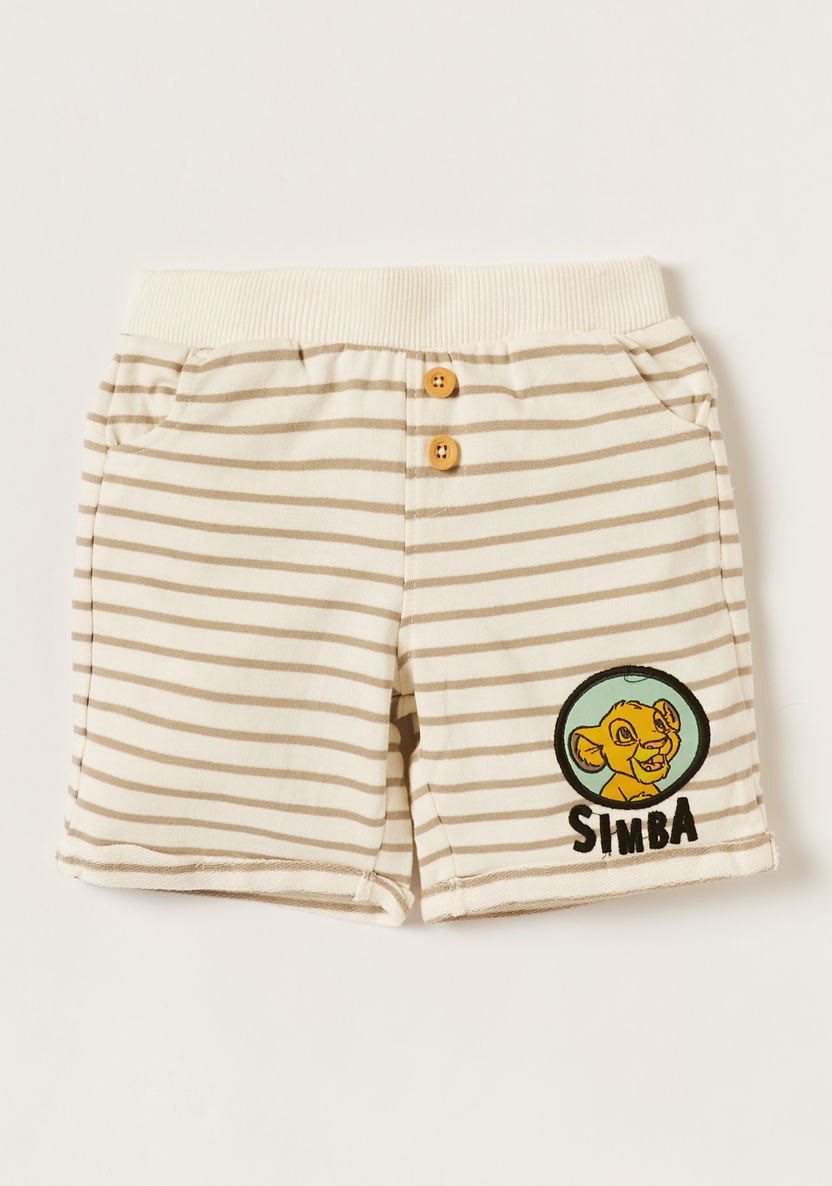 Disney Lion King Print T-shirt and Striped Shorts Set-Clothes Sets-image-2
