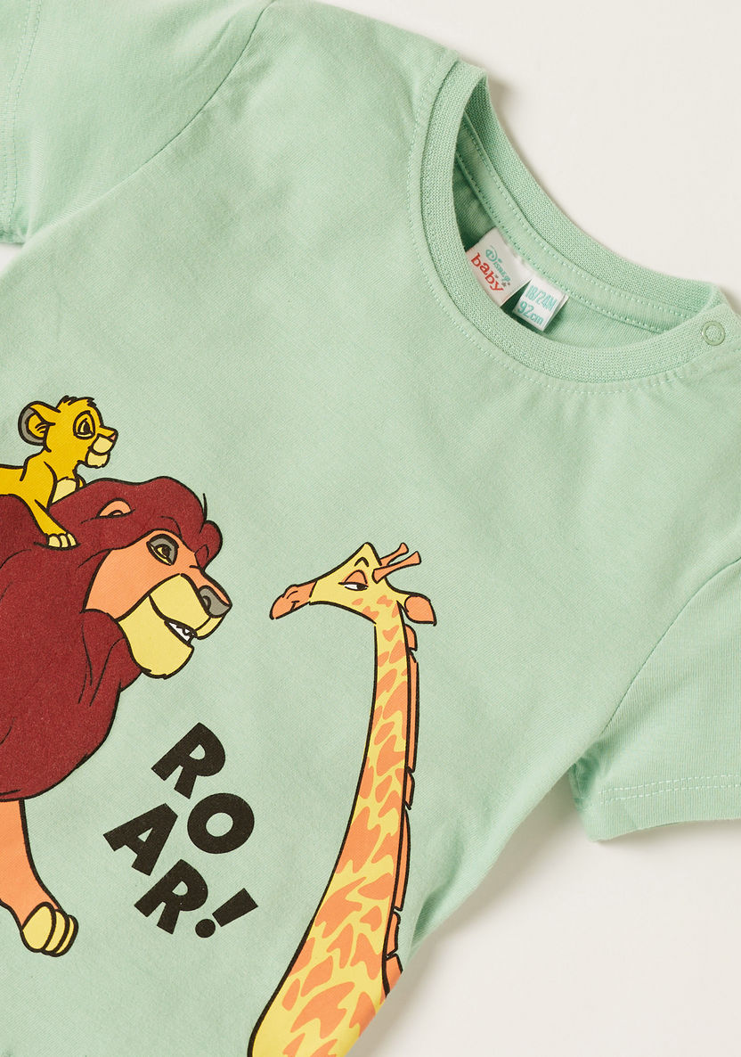 Disney Lion King Print T-shirt and Striped Shorts Set-Clothes Sets-image-3