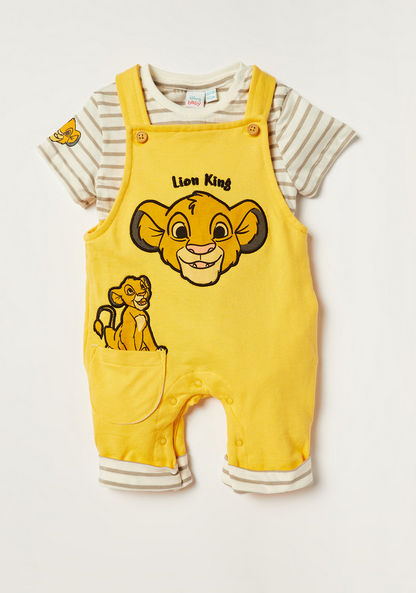 Disney Striped Round Neck T-shirt and Lion King Dungaree Set-Clothes Sets-image-0