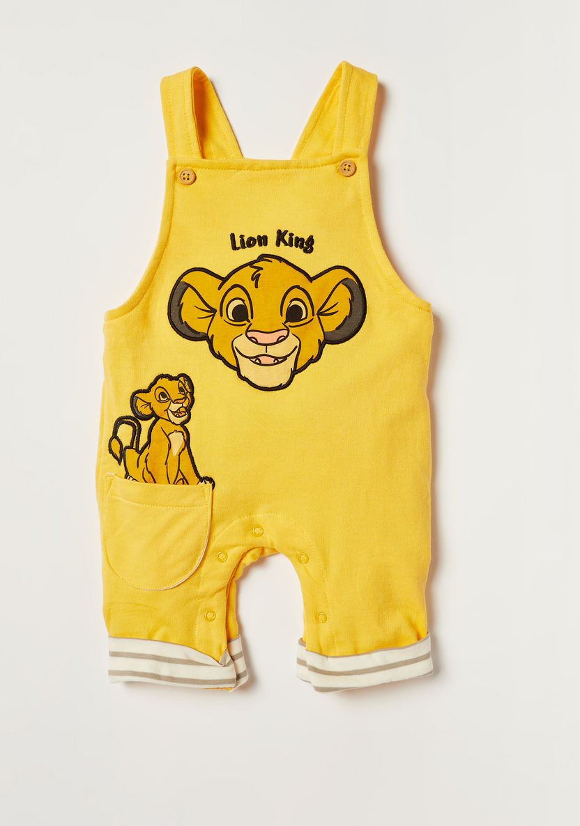 Disney Striped Round Neck T-shirt and Lion King Dungaree Set-Clothes Sets-image-2