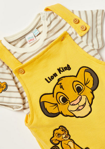 Disney Striped Round Neck T-shirt and Lion King Dungaree Set