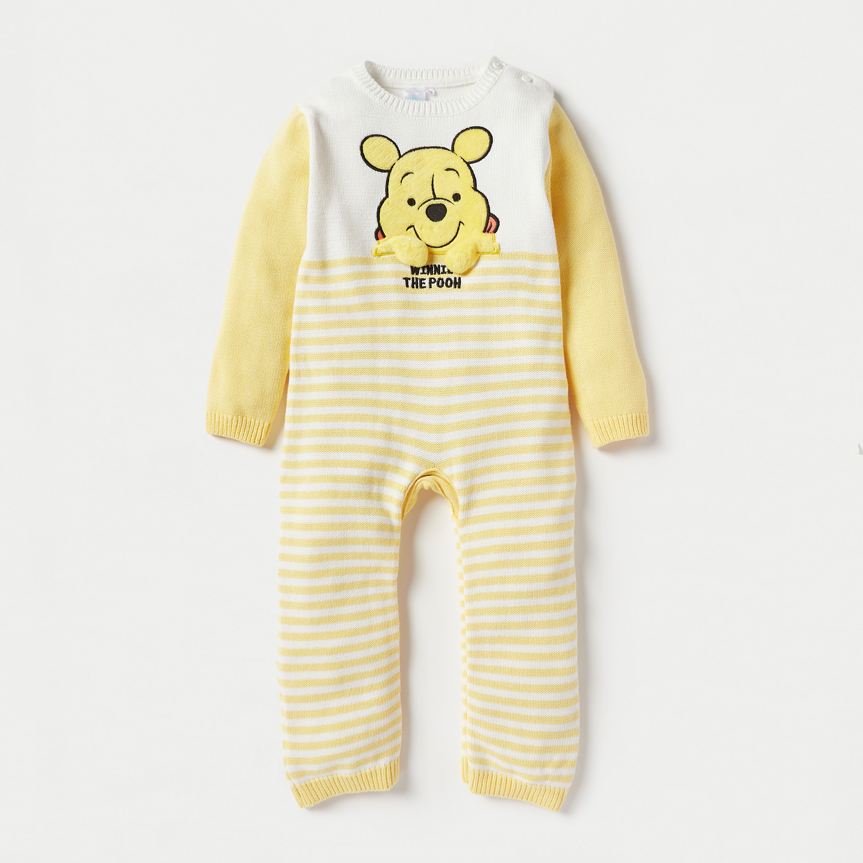 Winnie The Pooh Applique Detail Sleepsuit with Long Sleeves-baby-boys-clothing-winterwear-rompers-image-1