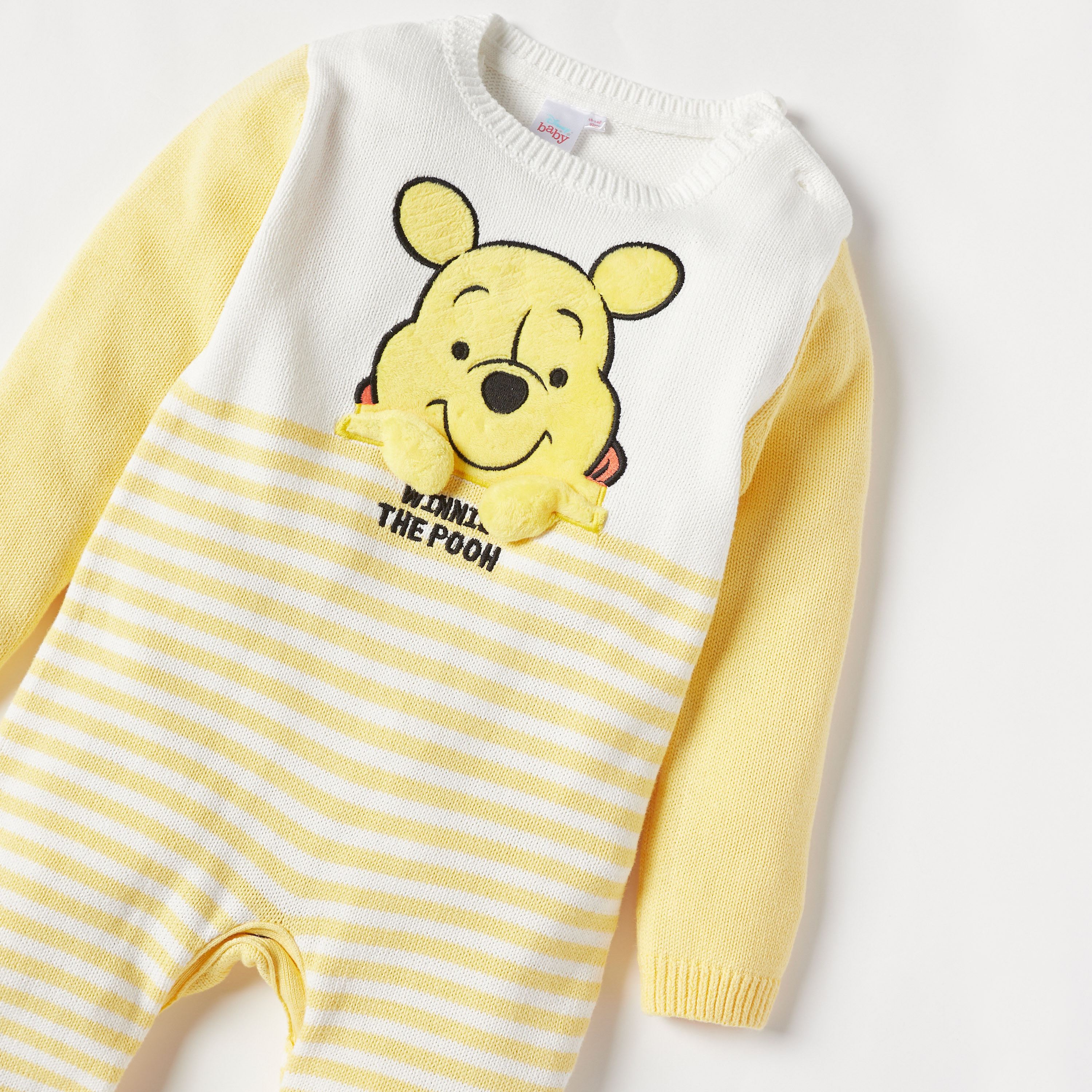 Winnie The Pooh Applique Detail Sleepsuit with Long Sleeves-baby-boys-clothing-winterwear-rompers-image-2