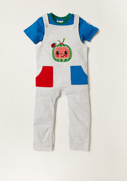 Cocomelon Printed Round Neck T-shirt and Cocomelon Dungaree Set