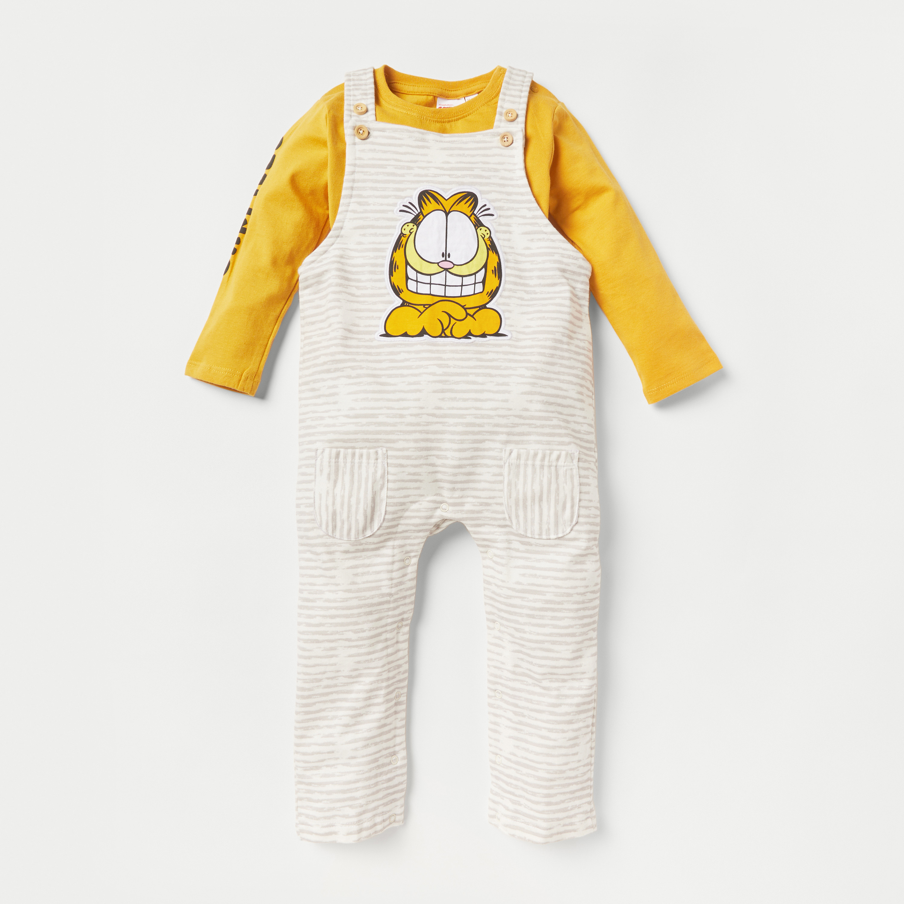 Garfield Print T-shirt and Dungaree Set-baby-boys-clothing-setsandcoords-image-1