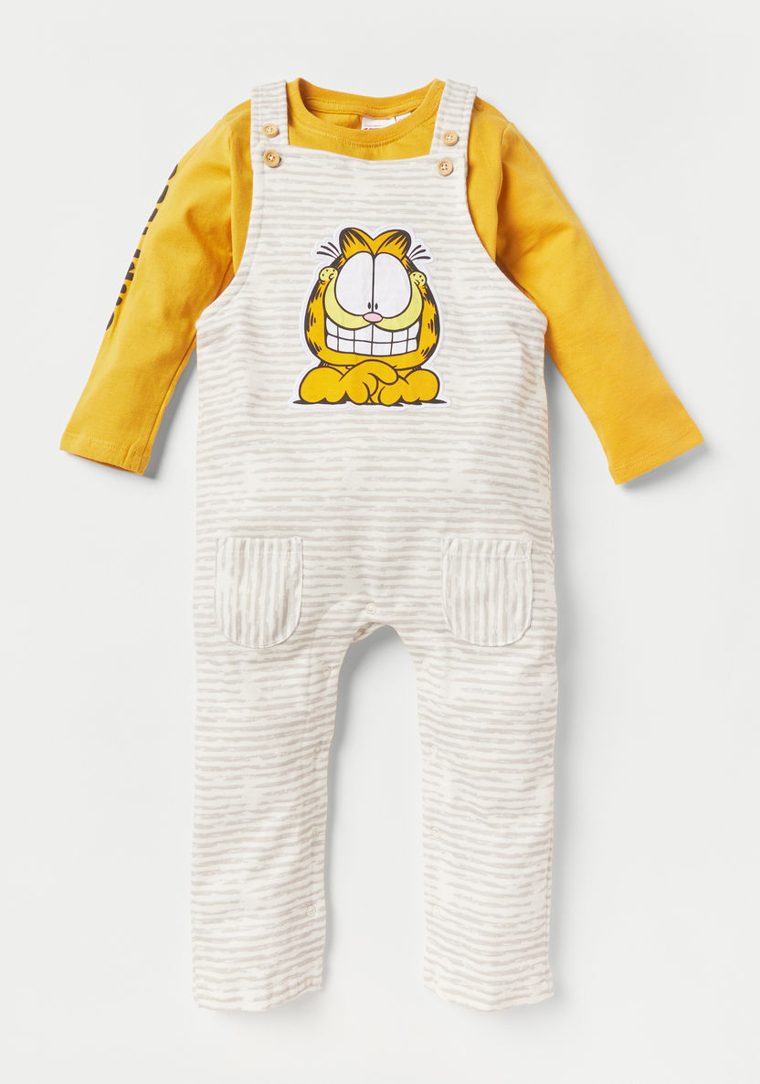 Garfield Print T-shirt and Dungaree Set-Clothes Sets-image-0