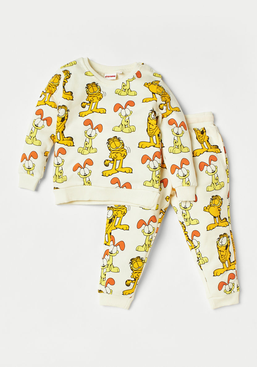 Garfield Print Round Neck Sweatshirt and Jog Pant Set-Clothes Sets-image-0