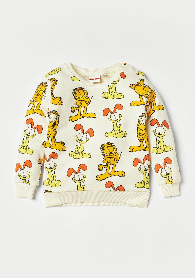 Garfield Print Round Neck Sweatshirt and Jog Pant Set-Clothes Sets-image-1