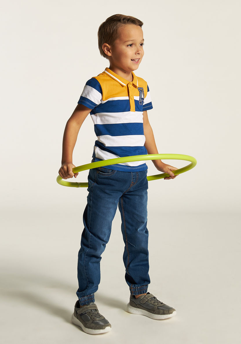 Juniors Striped Polo T-shirt with Short Sleeves and Button Closure-T Shirts-image-0