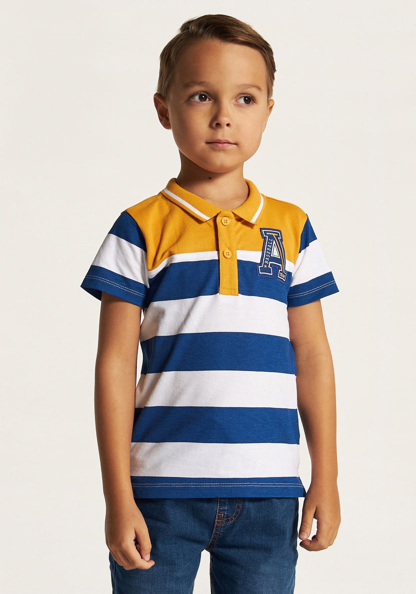 Juniors Striped Polo T-shirt with Short Sleeves and Button Closure-T Shirts-image-1