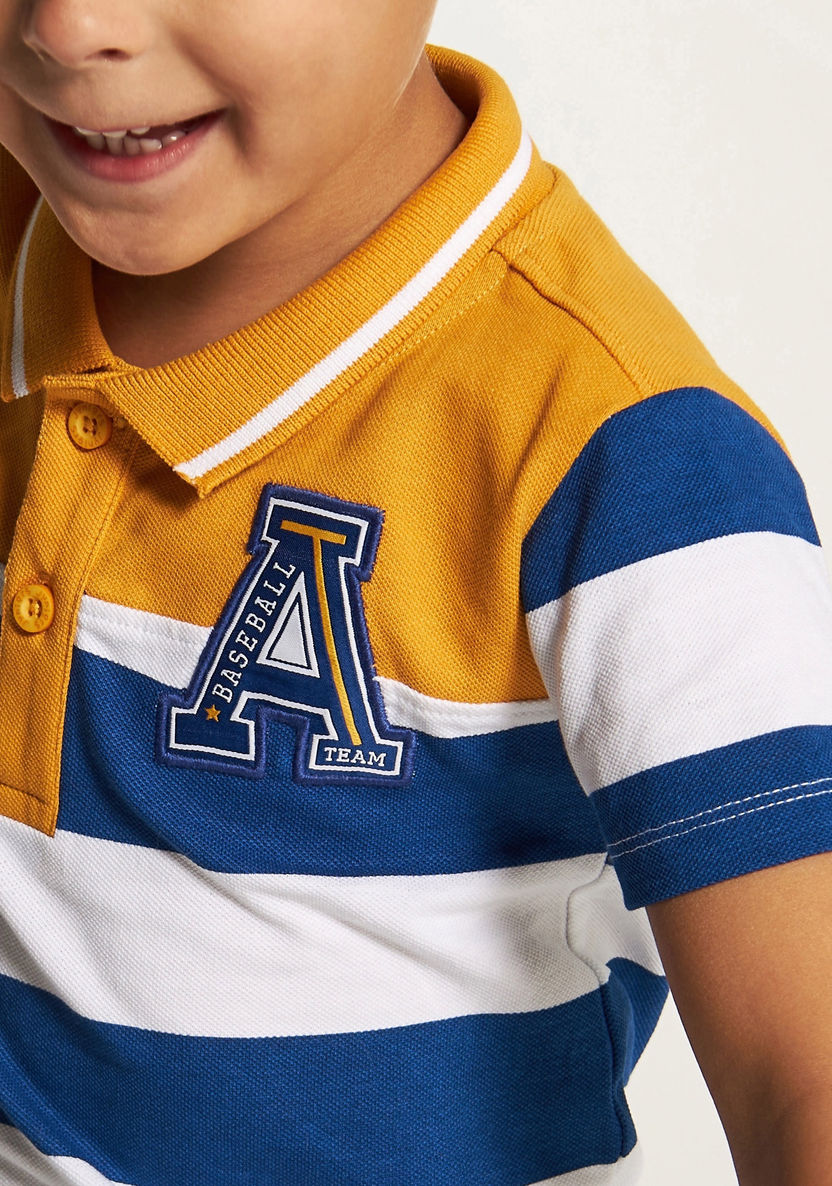 Juniors Striped Polo T-shirt with Short Sleeves and Button Closure-T Shirts-image-2