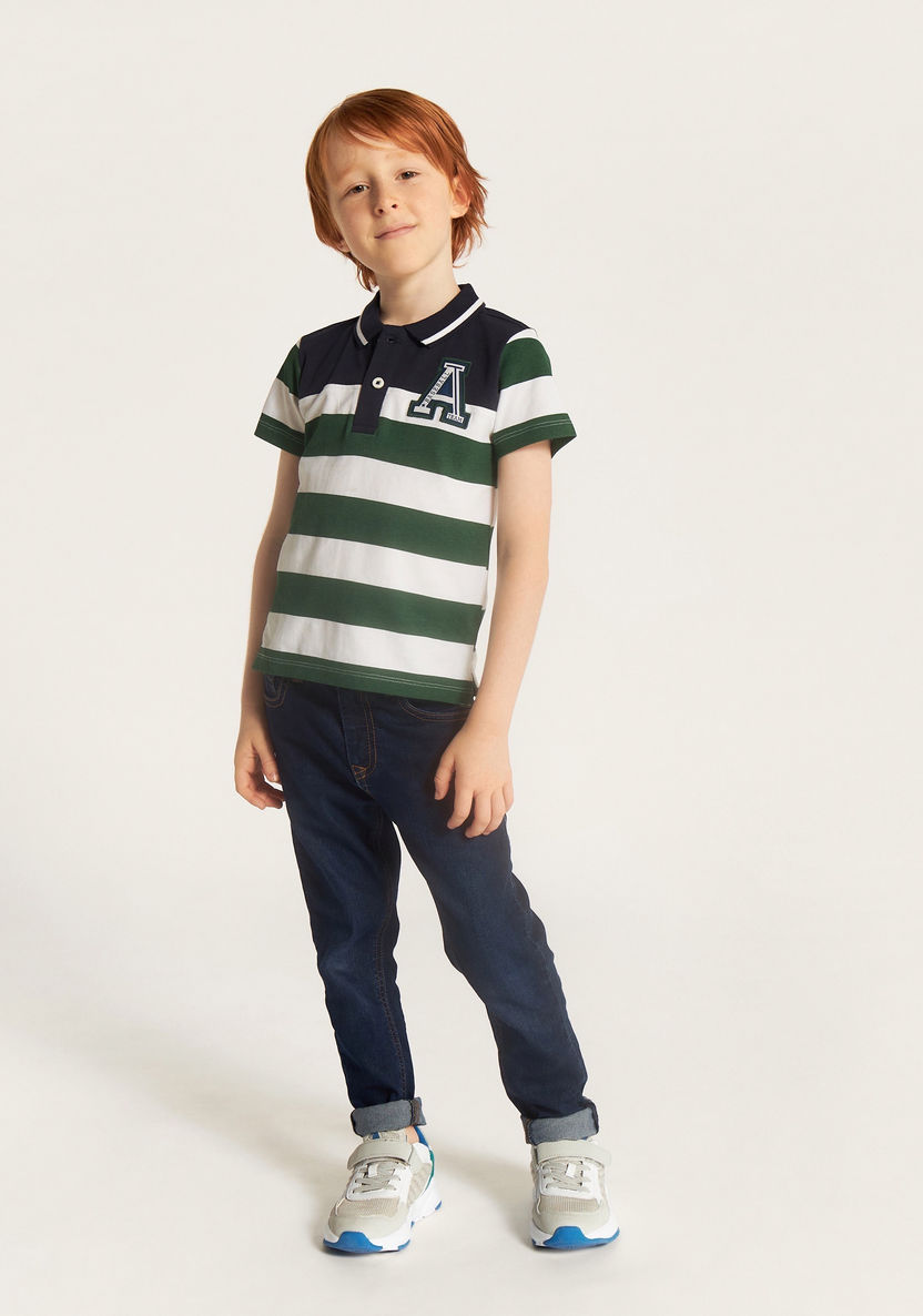Juniors Striped Polo Neck T-shirt with Short Sleeves-T Shirts-image-0
