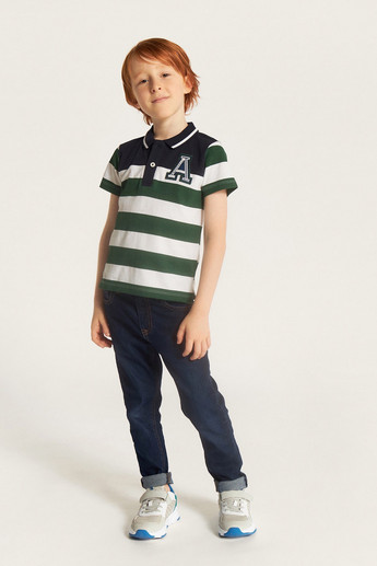 Juniors Striped Polo Neck T-shirt with Short Sleeves