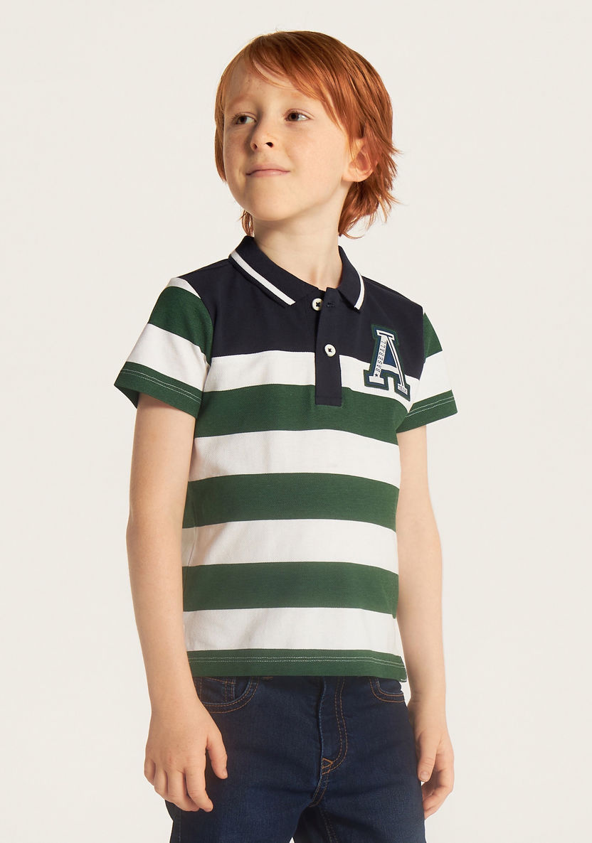 Juniors Striped Polo Neck T-shirt with Short Sleeves-T Shirts-image-1