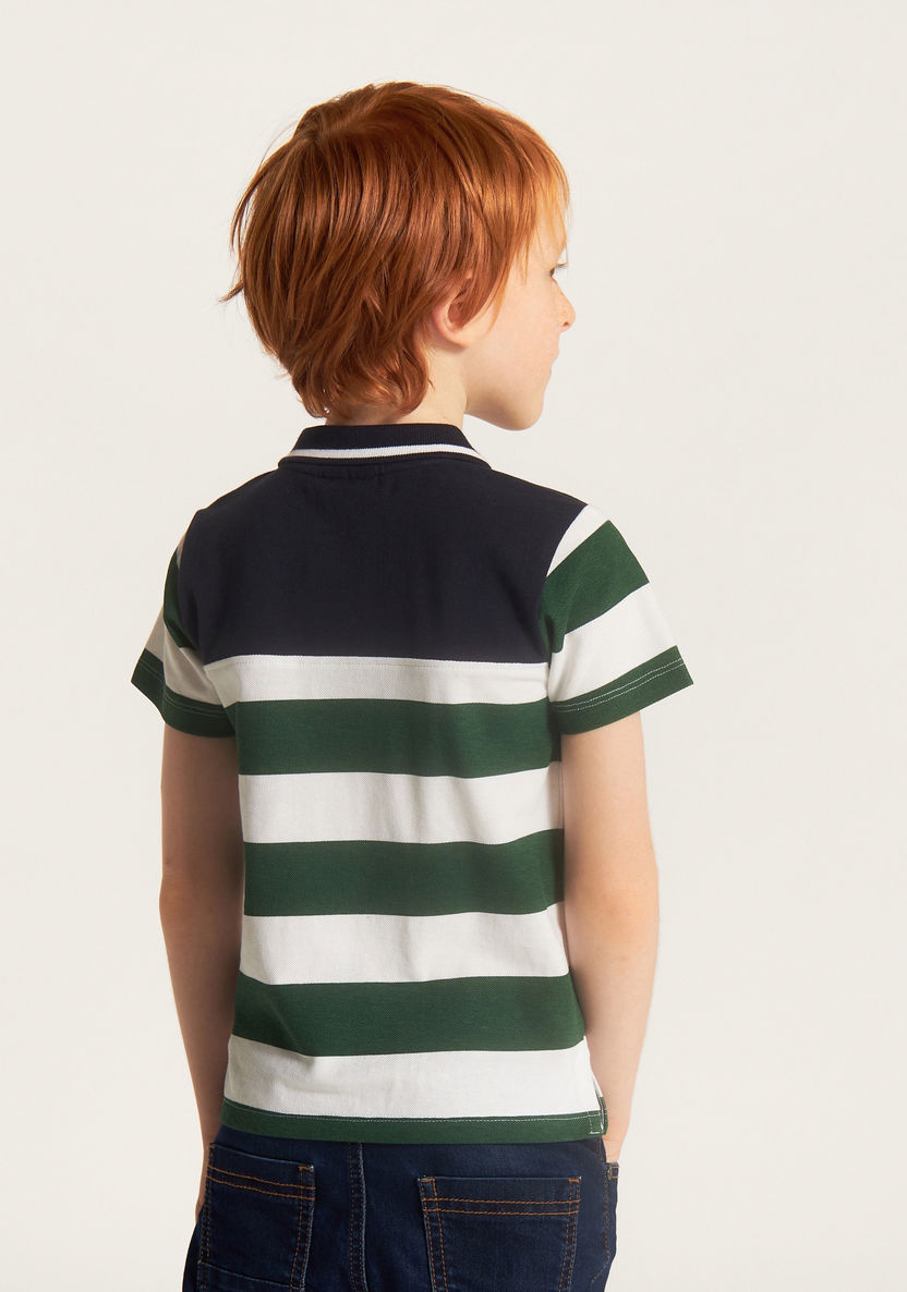 Juniors Striped Polo Neck T-shirt with Short Sleeves-T Shirts-image-2