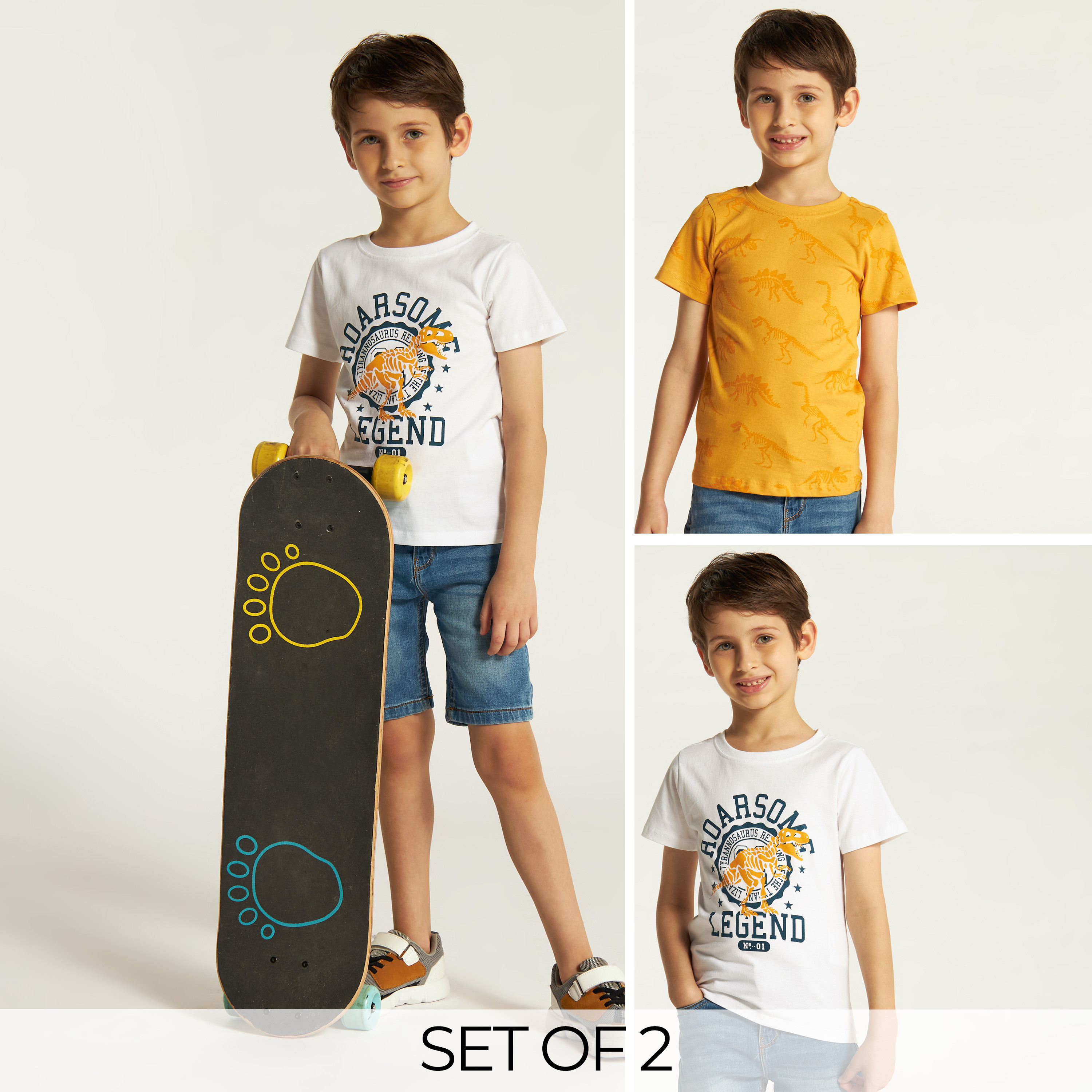 Juniors Dinosaur Print Crew Neck T-shirt with Short Sleeves - Set of 2-boys-clothing-tshirtsandpolos-image-1