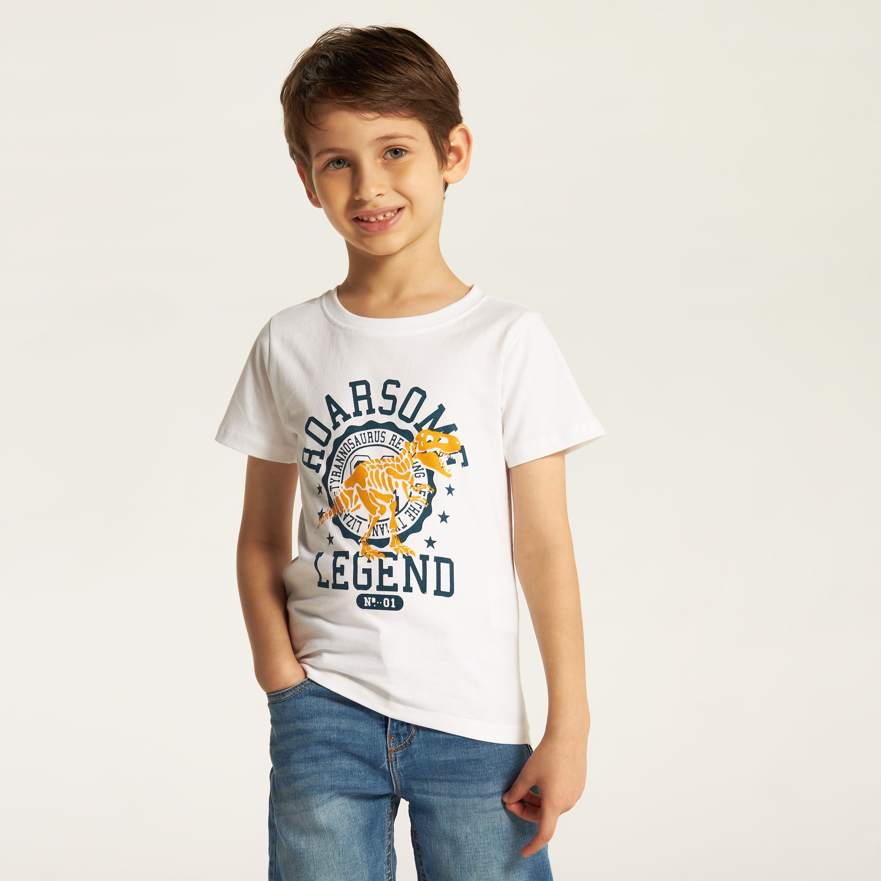 Juniors Dinosaur Print Crew Neck T-shirt with Short Sleeves - Set of 2-boys-clothing-tshirtsandpolos-image-3