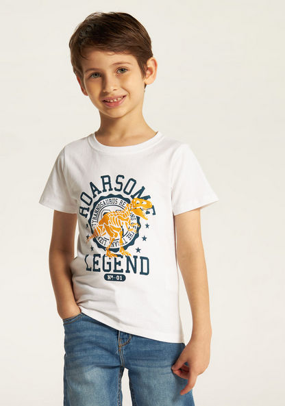 Juniors Dinosaur Print Crew Neck T-shirt with Short Sleeves - Set of 2-T Shirts-image-2