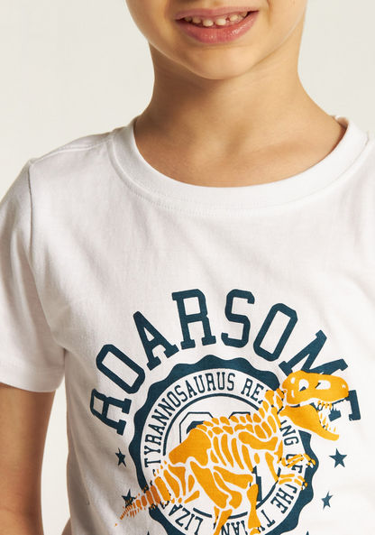 Juniors Dinosaur Print Crew Neck T-shirt with Short Sleeves - Set of 2-T Shirts-image-3