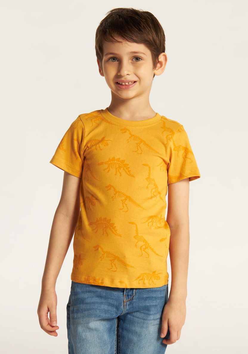 Juniors Dinosaur Print Crew Neck T-shirt with Short Sleeves - Set of 2-T Shirts-image-5