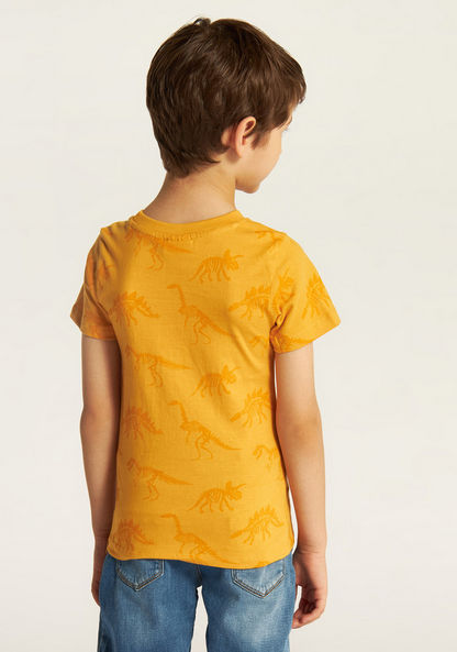 Juniors Dinosaur Print Crew Neck T-shirt with Short Sleeves - Set of 2-T Shirts-image-6