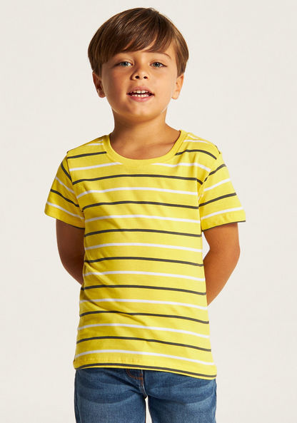 Juniors Striped Round Neck T-shirt with Short Sleeves-T Shirts-image-1