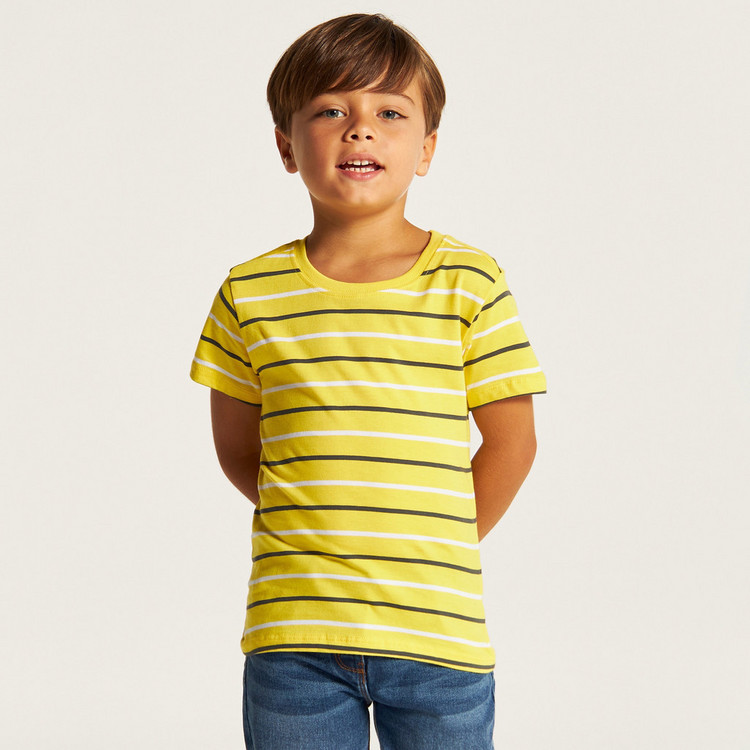 Juniors Striped Round Neck T-shirt with Short Sleeves