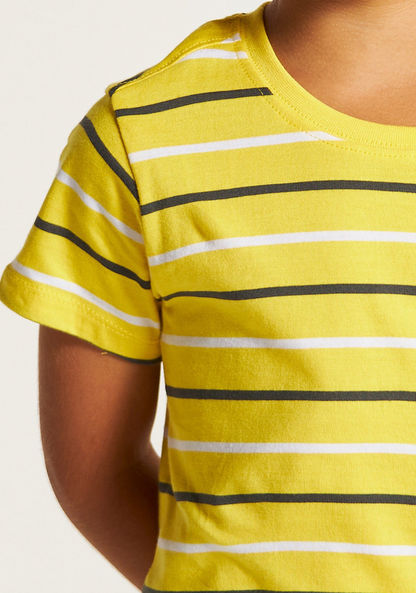 Juniors Striped Round Neck T-shirt with Short Sleeves-T Shirts-image-2