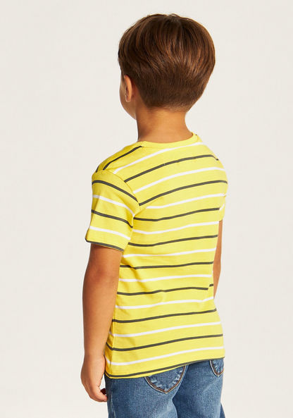 Juniors Striped Round Neck T-shirt with Short Sleeves-T Shirts-image-3