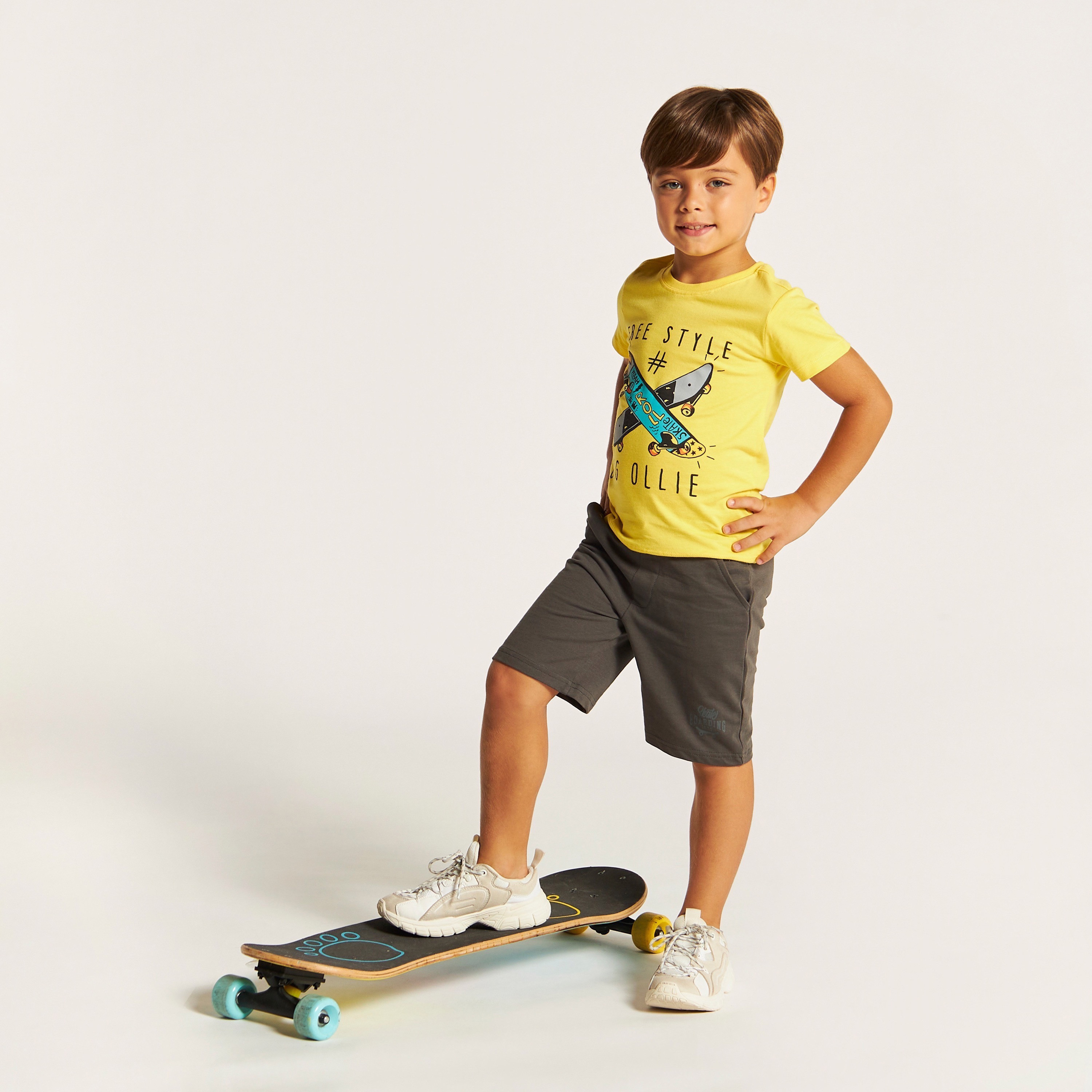 Juniors Printed Round Neck T-shirt with Short Sleeves-boys-clothing-tshirtsandpolos-image-1