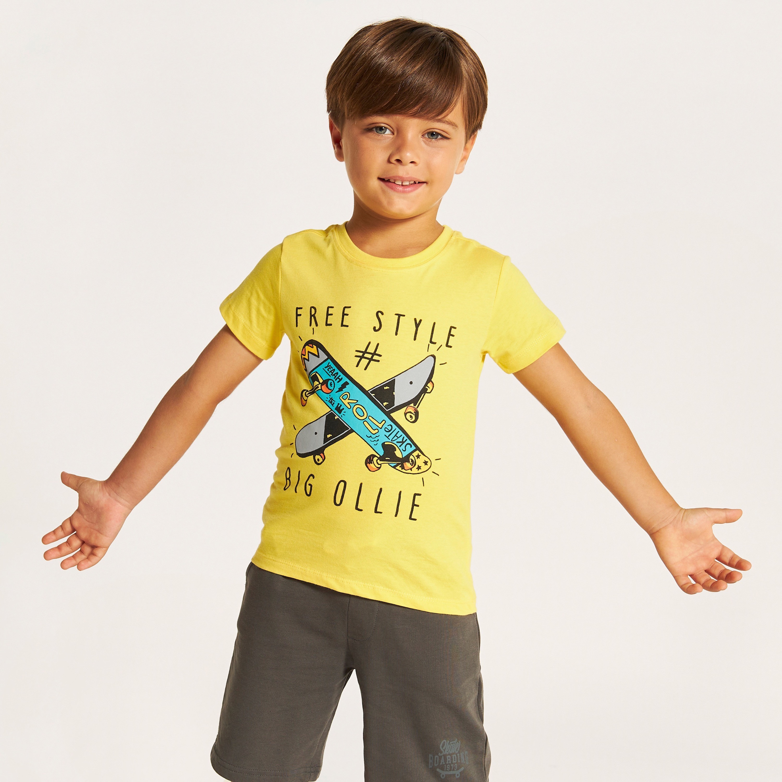 Juniors Printed Round Neck T-shirt with Short Sleeves-boys-clothing-tshirtsandpolos-image-2