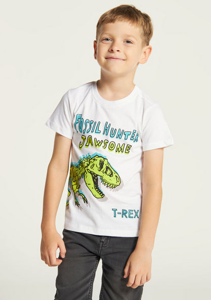 Juniors Dinosaur Print T-shirt with Crew Neck and Short Sleeves