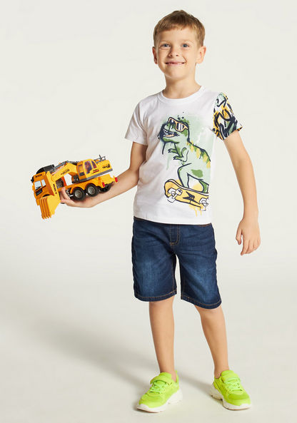 Juniors Dinosaur Print Crew Neck T-shirt with Short Sleeves - Set of 2-T Shirts-image-1