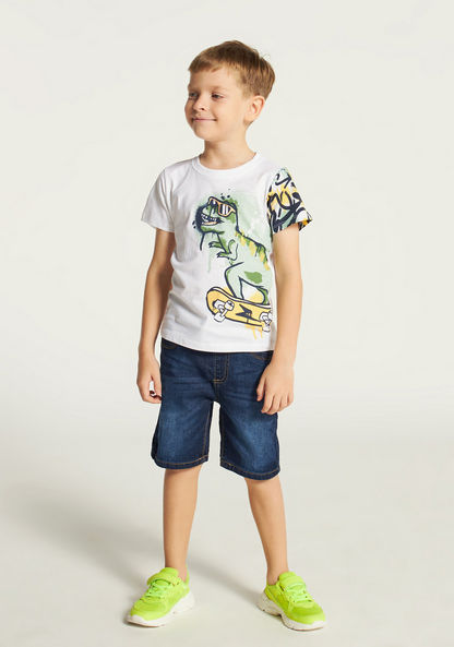 Juniors Dinosaur Print Crew Neck T-shirt with Short Sleeves - Set of 2-T Shirts-image-2