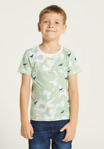 Juniors Dinosaur Print Crew Neck T-shirt with Short Sleeves - Set of 2-T Shirts-image-6
