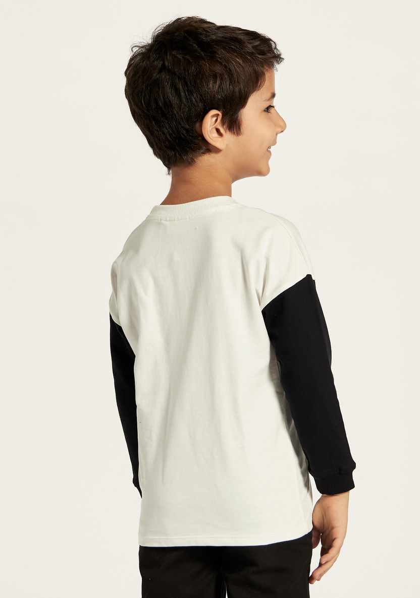 Juniors Colourblock Crew Neck T-shirt with Long Sleeves and Pocket-T Shirts-image-3
