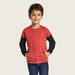 Juniors Panelled T-shirt with Long Sleeves and Kangaroo Pocket-T Shirts-thumbnailMobile-1