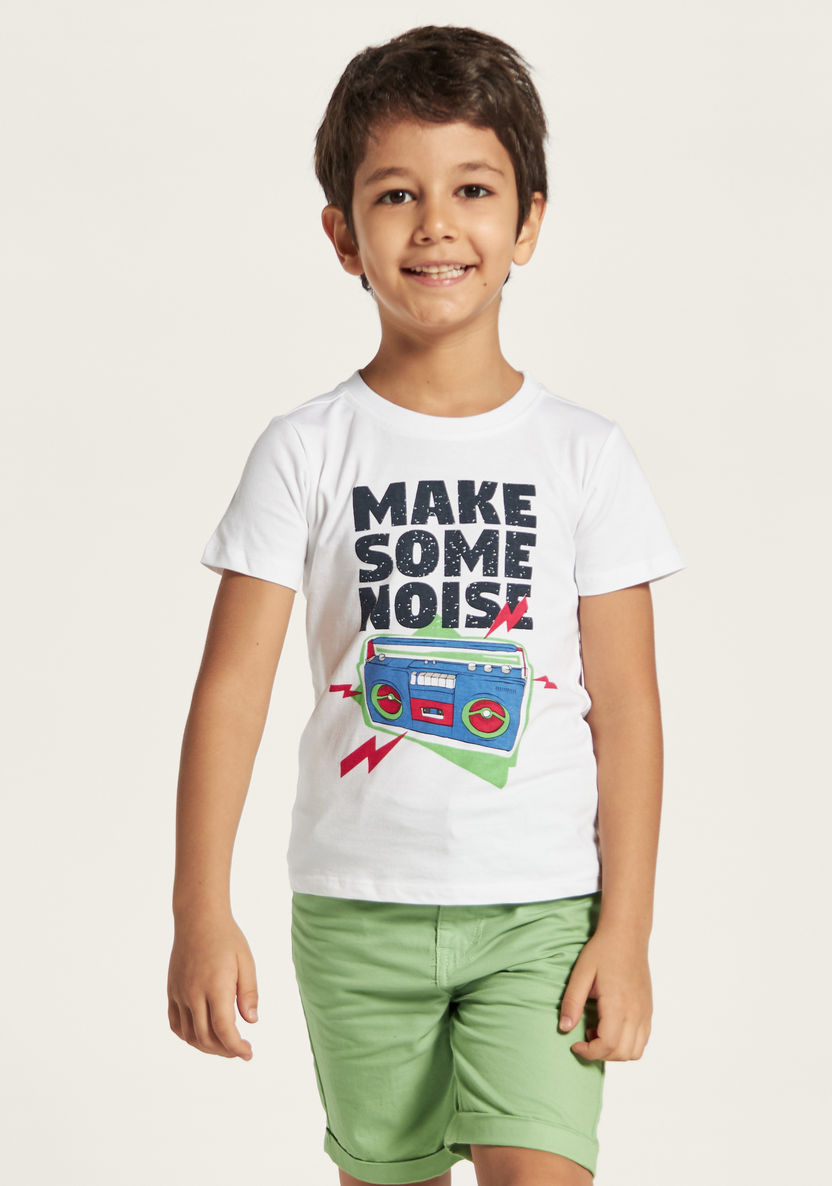 Juniors Slogan Print Crew Neck T-shirt with Short Sleeves-T Shirts-image-1