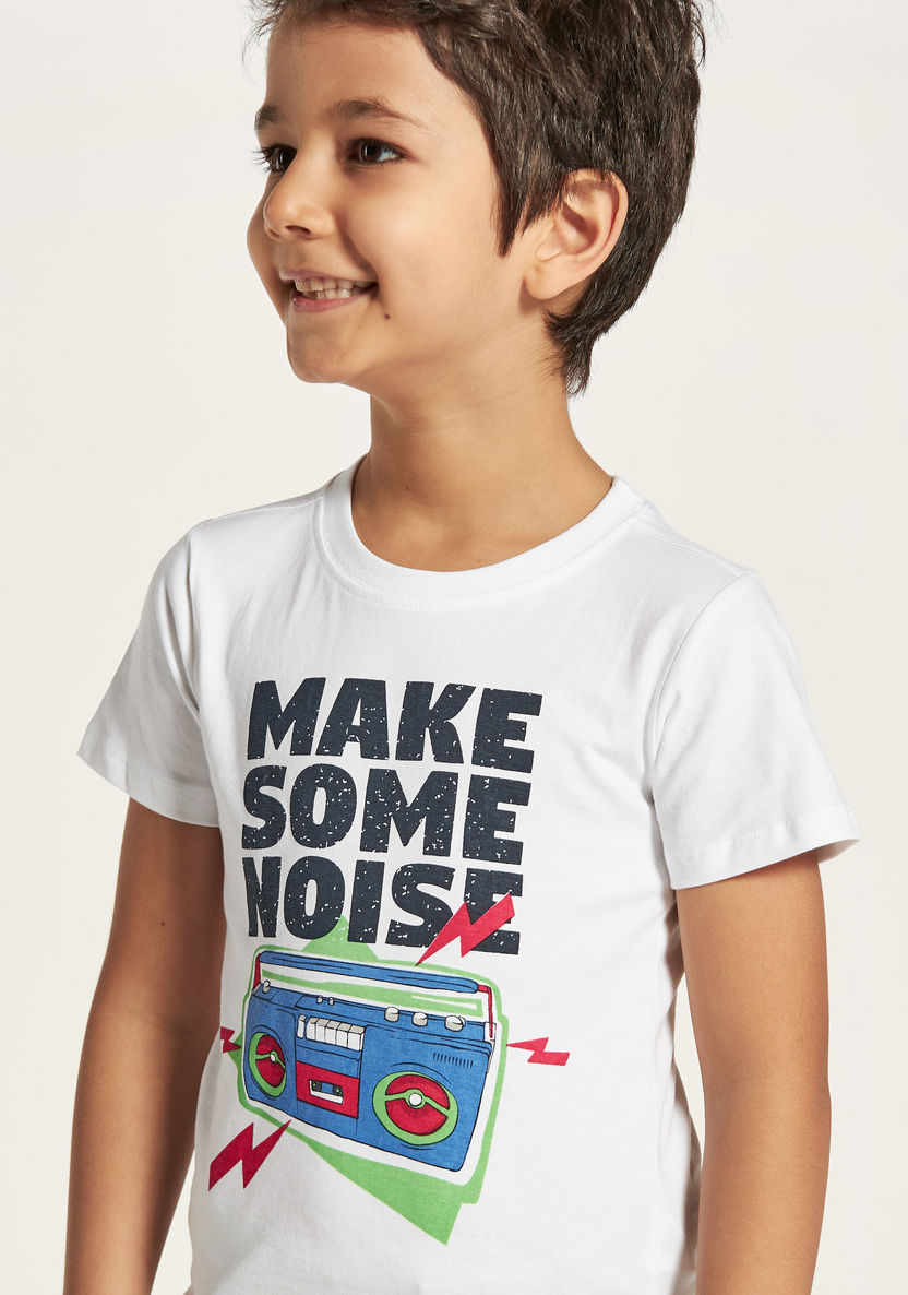 Juniors Slogan Print Crew Neck T-shirt with Short Sleeves-T Shirts-image-2