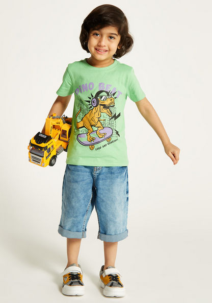 Juniors Dinosaur Print T-shirt with Round Neck and Short Sleeves