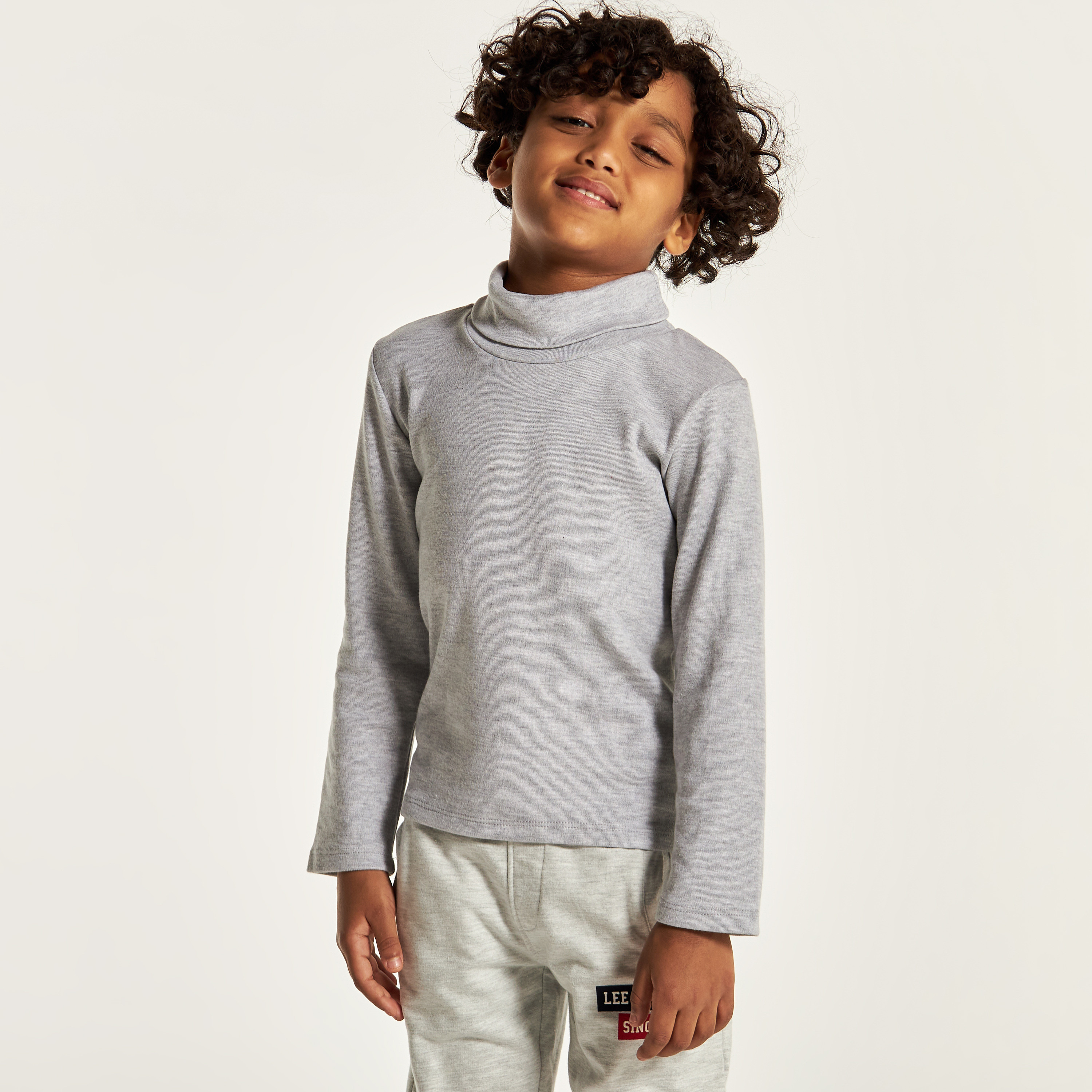 Buy Baby Boys Juniors Solid Turtle Neck T shirt with Long Sleeves