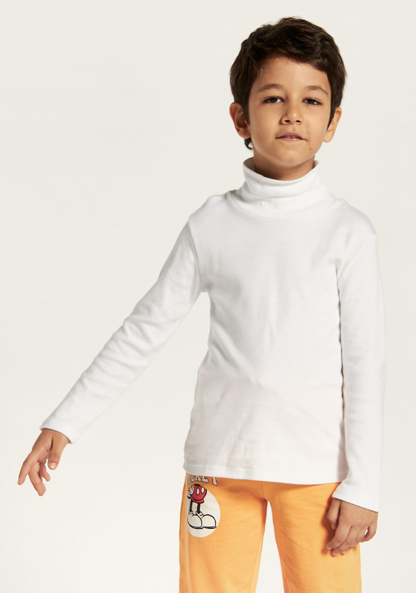 Juniors Solid Turtle Neck T-shirt with Long Sleeves-T Shirts-image-1